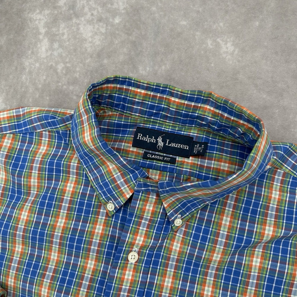 Polo Ralph Lauren Classic Fit XL Plaid Button Down Long Sleeve Blue Green Orange